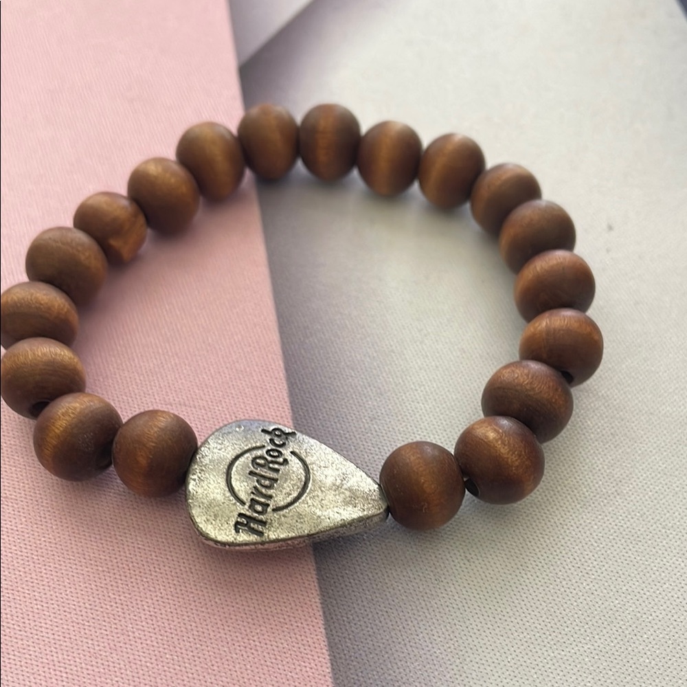 Hard Rock Wooden Bead Bracelet with Silver Heart Charm
